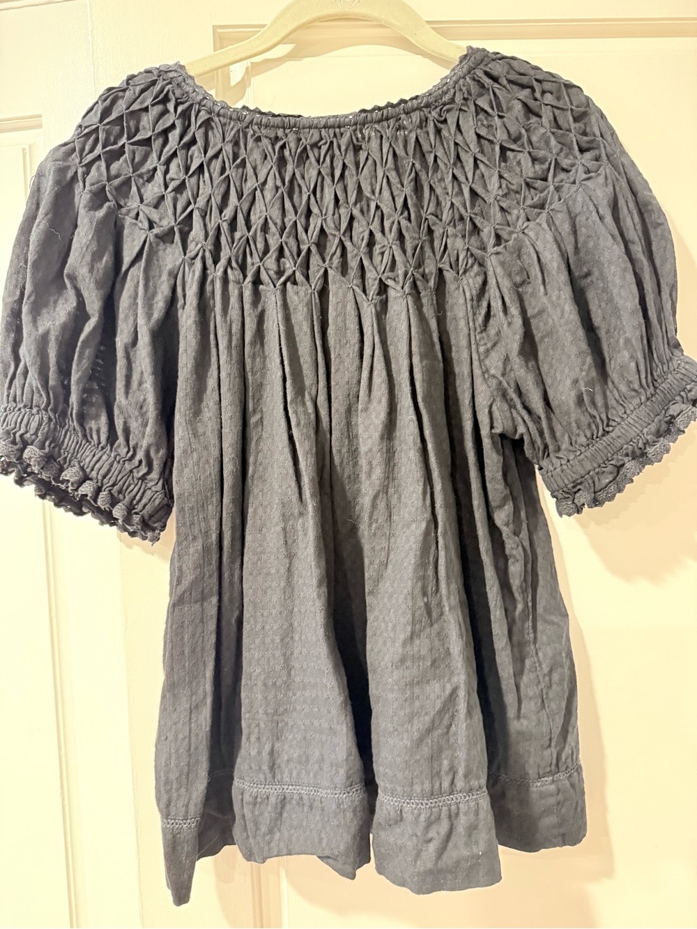 Sundance Sweatpea Black Smocked Button-Front Peasant Top - Picture 6 of 8